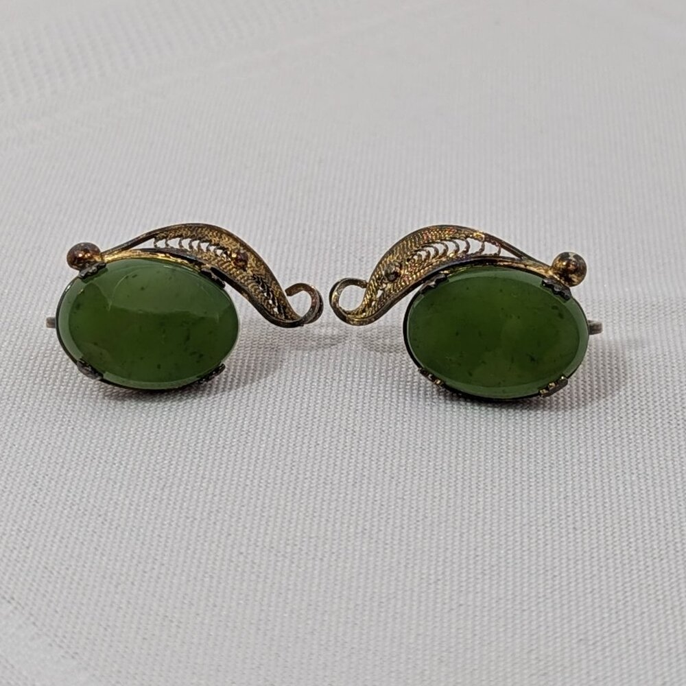 Vintage Sorrento gold plated sterling silver clip-on jade earrings